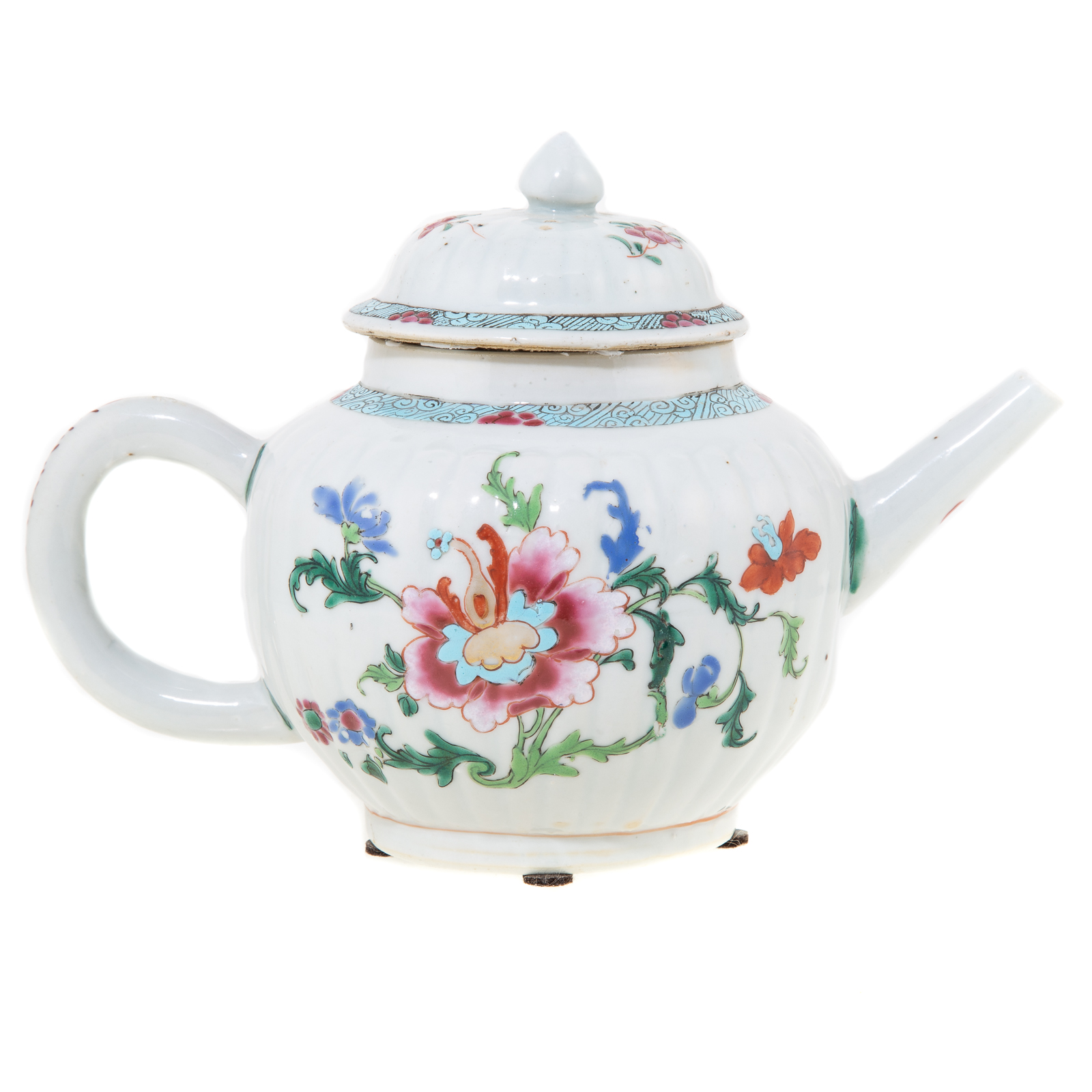 Appraisal: CHINESE EXPORT FAMILLE ROSE TEAPOT Circa melon form having floral