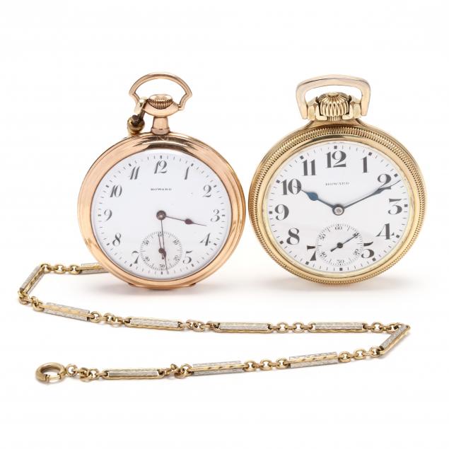 Appraisal: TWO VINTAGE GOLD FILLED OPEN FACE POCKET WATCHES HOWARD The