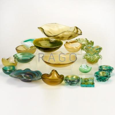 Appraisal: MURANO GLASS Twenty-two pieces mostly ashtrays in green and olive