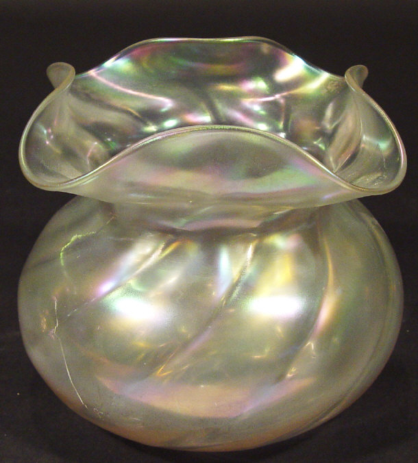 Appraisal: Art Nouveau iridescent glass vase of fluted form cm high