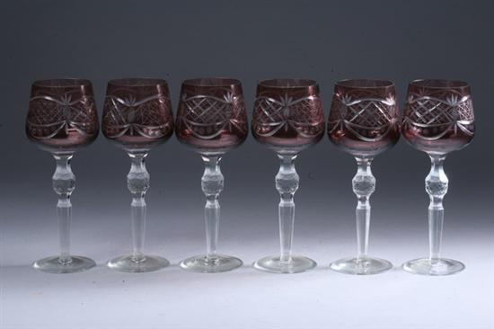 Appraisal: TWELVE BOHEMIAN AMETHYST CUT-TO-CLEAR GLASS WINE GOBLETS Hortensia pattern -