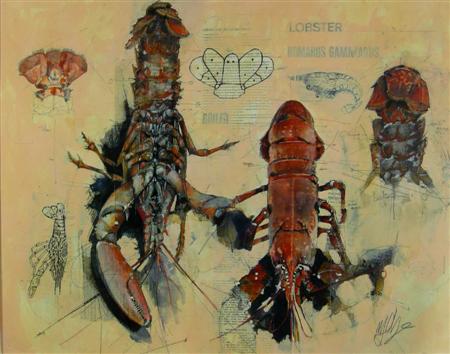 Appraisal: MALCOLM CHEAPE SCOTTISH B LOBSTER STUDY Signed mixed media cm