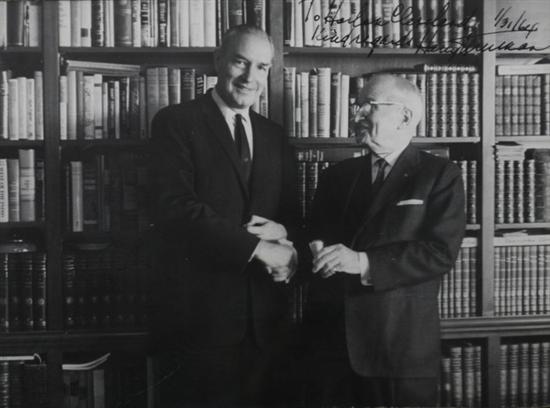 Appraisal: HARRY TRUMAN SIGNED BLACK AND WHITE PHOTOGRAPH Depicting Truman with