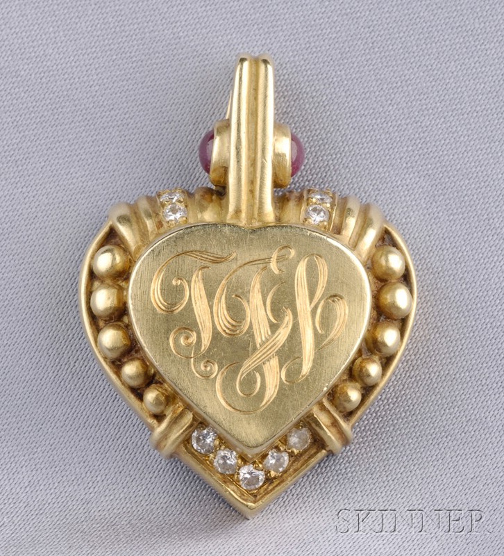 Appraisal: kt Gold Gem-set Heart Pendant Judith Ripka the monogrammed heart