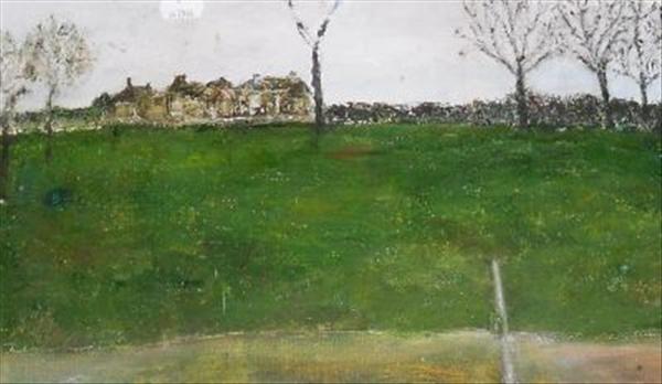 Appraisal: Sylvia Levine - Parkland with distant buildings Oil on card