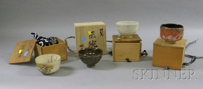 Appraisal: Four Japanese Tea Ceremony Bowls all in wooden cases three