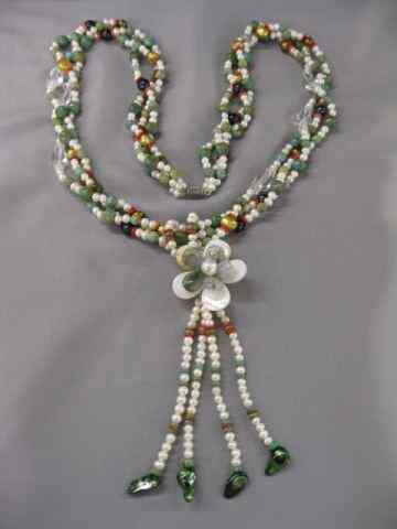 Appraisal: Pearl Turquoise Necklace multi-color pearls rock crystal trim '' long