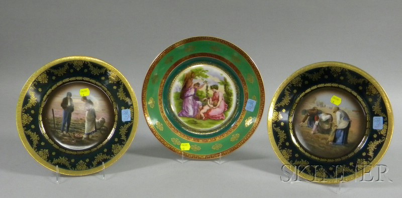 Appraisal: Three Viennese-style Continental Gilt and Transfer Printed Porcelain Cabinet Plates