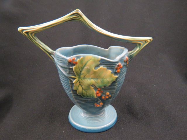 Appraisal: Roseville Pottery Bushberry Basket blue - excellent