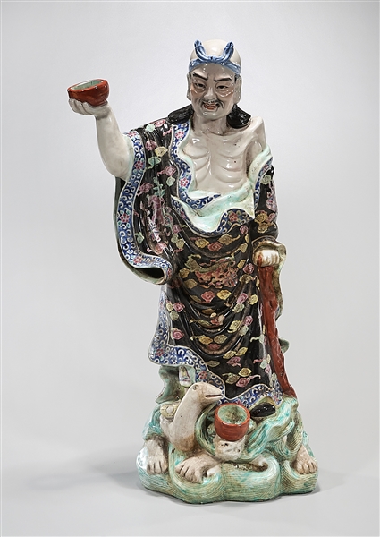 Appraisal: Chinese enameled porcelain figure standing on a turtle x x