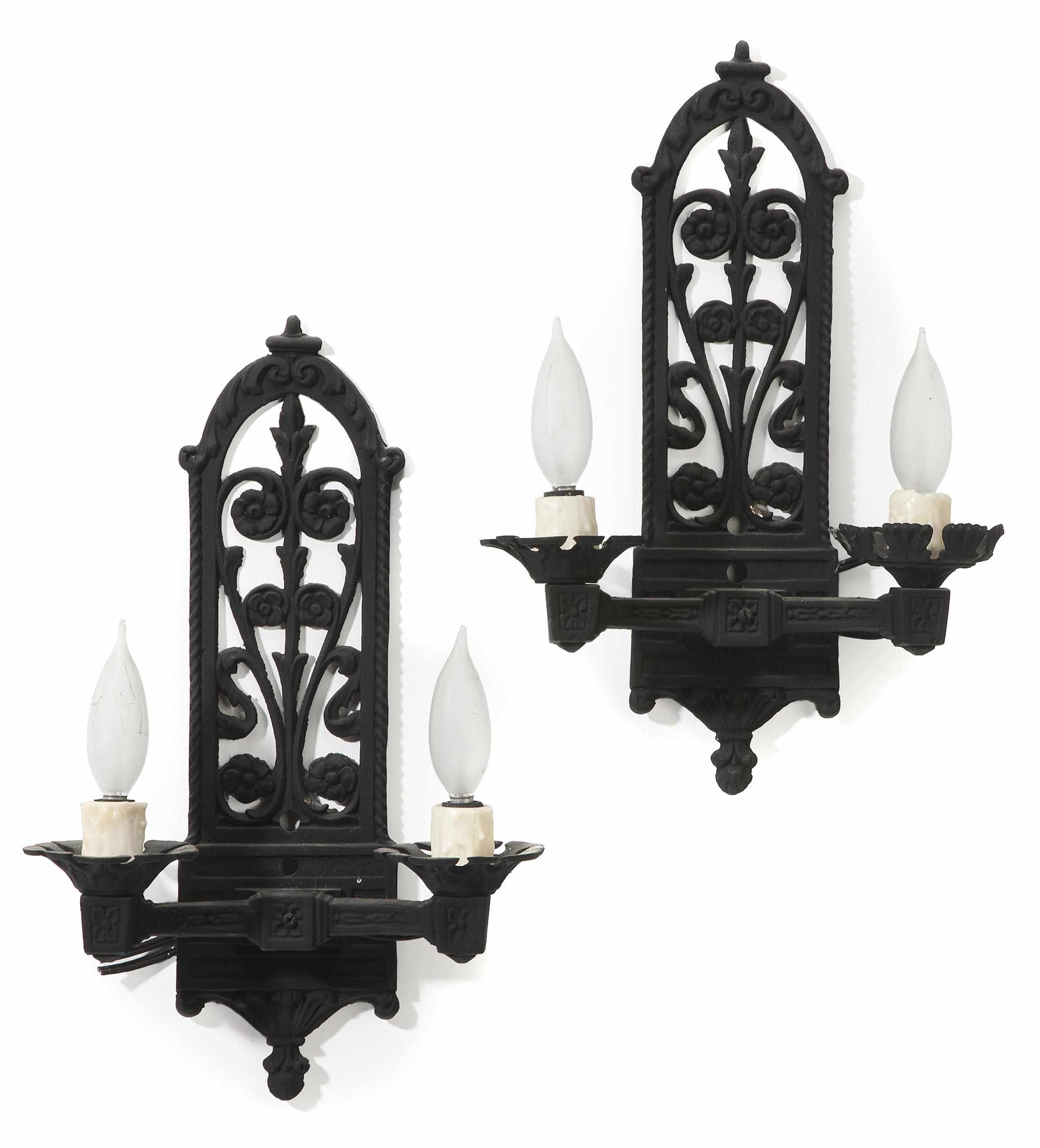 Appraisal: A set of four Baroque style wrought metal two light