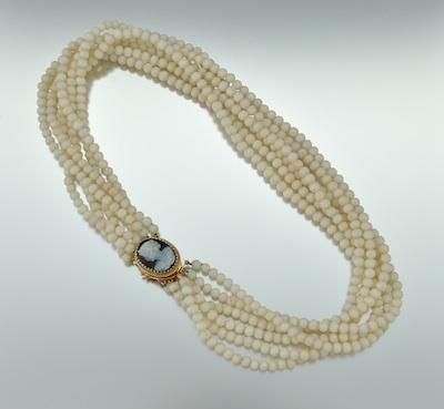 Appraisal: A Multi-Strand Necklace with Carved Cameo Clasp k yellow gold