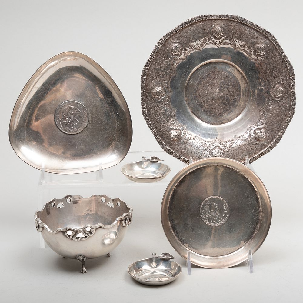 Appraisal: Two Silver Coin Inset Dishes and a Group of Articles