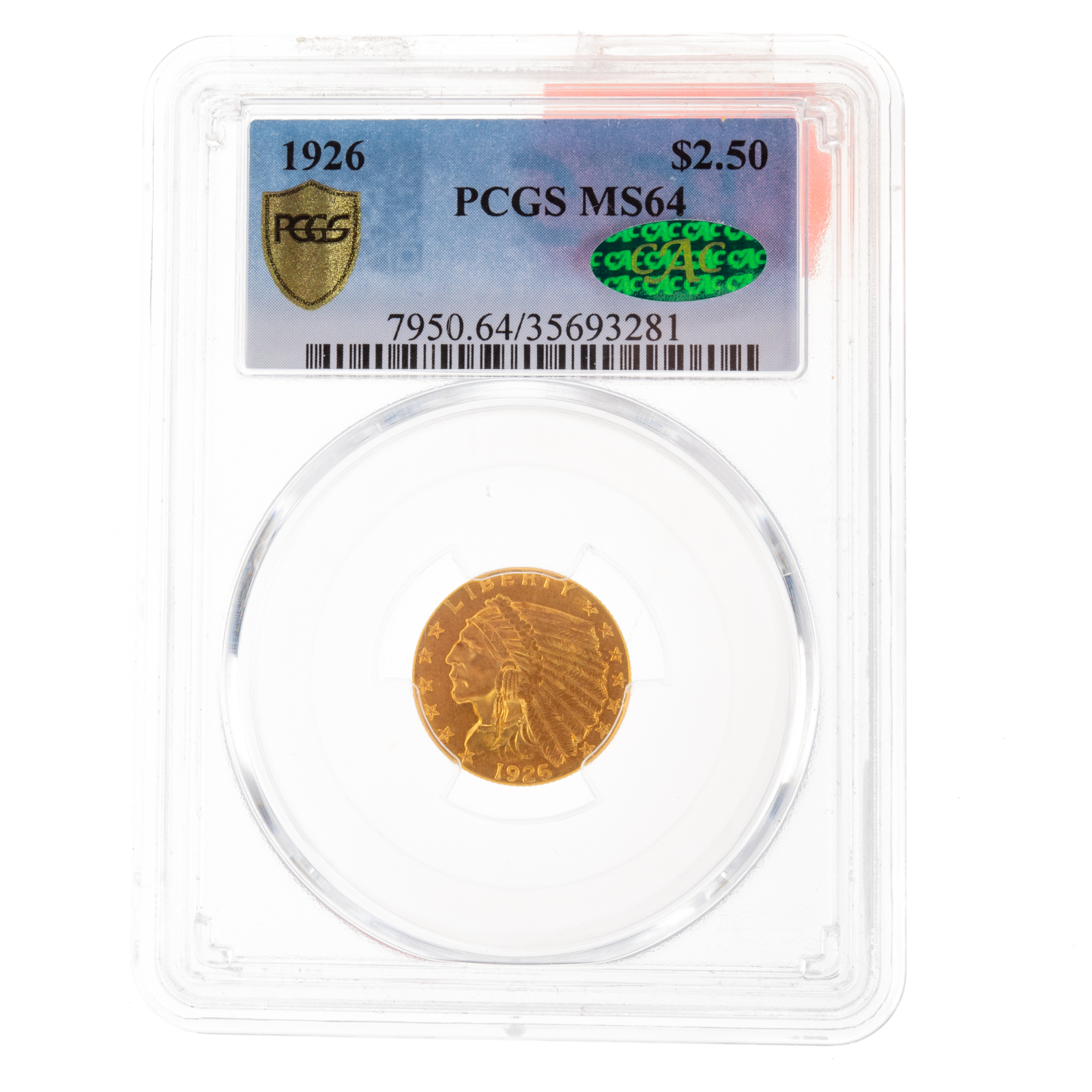 Appraisal: GOLD INDIAN QUARTER EAGLE PCGS MS CAC Beautiful coin as