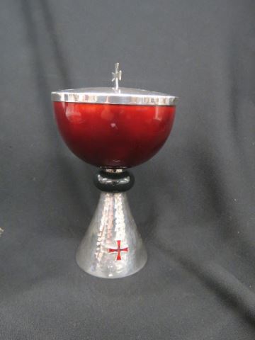 Appraisal: Sterling Silver and Enamel Religous Chalice with lid gold interior