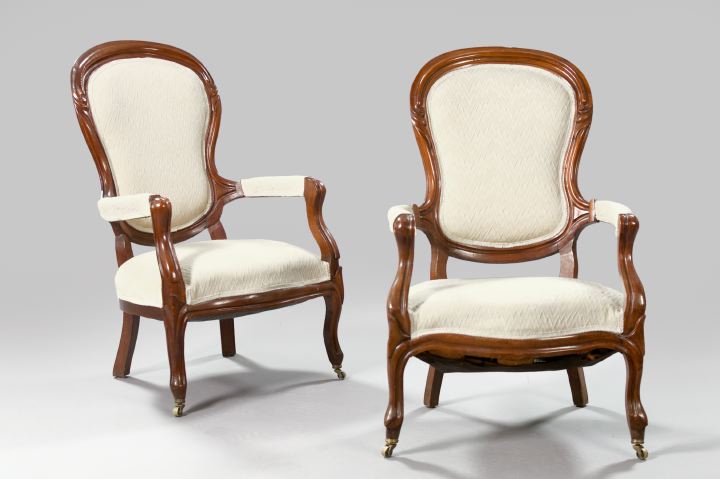 Appraisal: Pair of American Rococo Revival Walnut Armchairs late th century