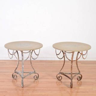 Appraisal: Pair French painted iron side tables th c circular slate