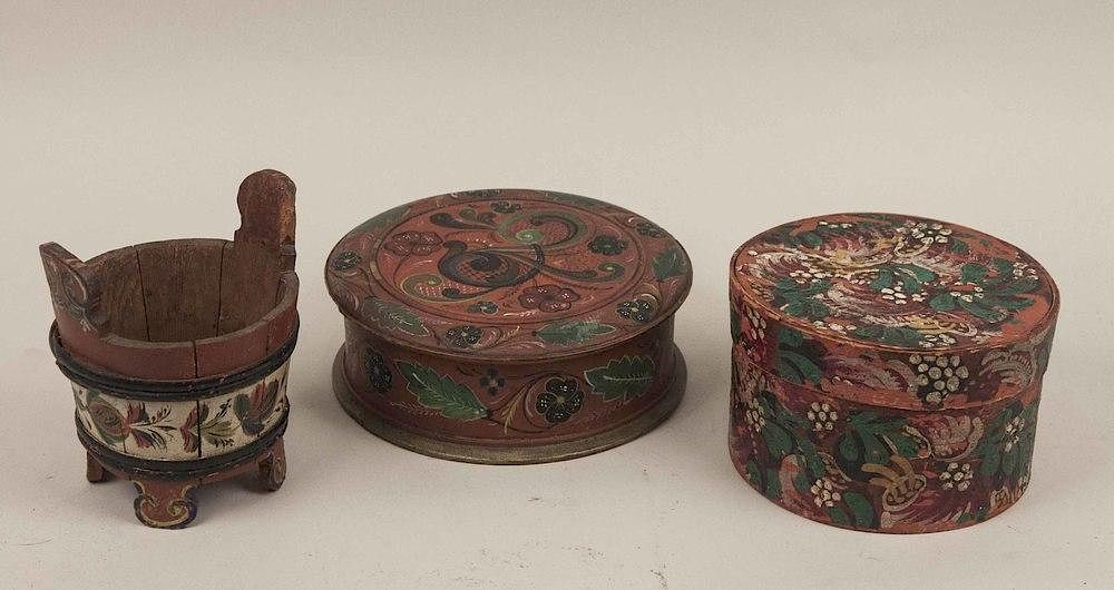 Appraisal: Antique Painted Wood Boxes Two antique painted lidded wood boxes