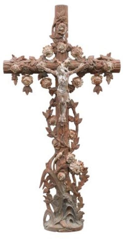 Appraisal: French cast iron cross th c faux bois cross surmounted