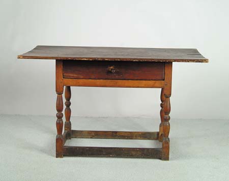 Appraisal: ONE DRAWER EARLY TAVERN TABLE Dovetailed drawer turned leg base