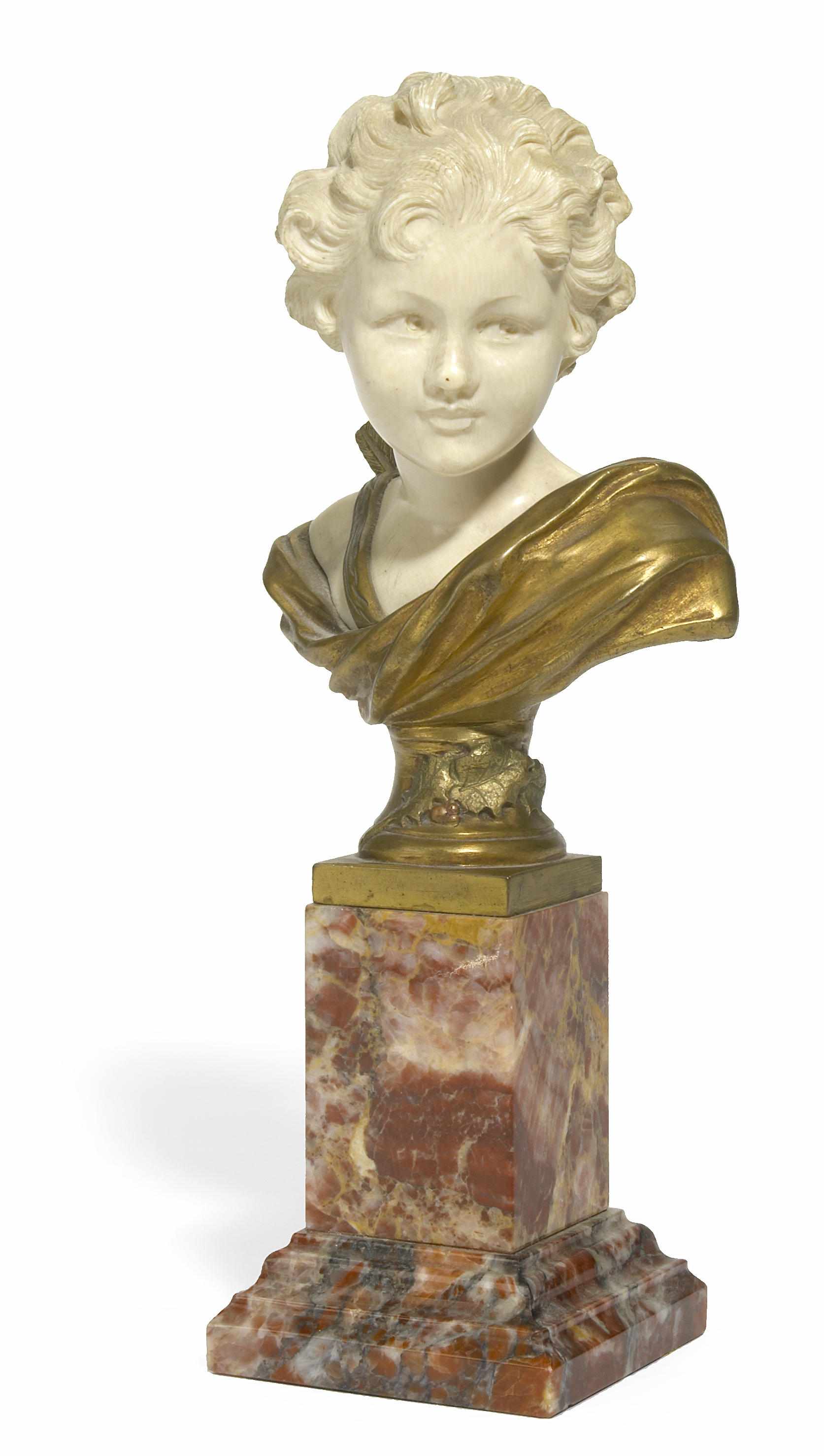 Appraisal: A French gilt bronze and ivory bust of Cupid after