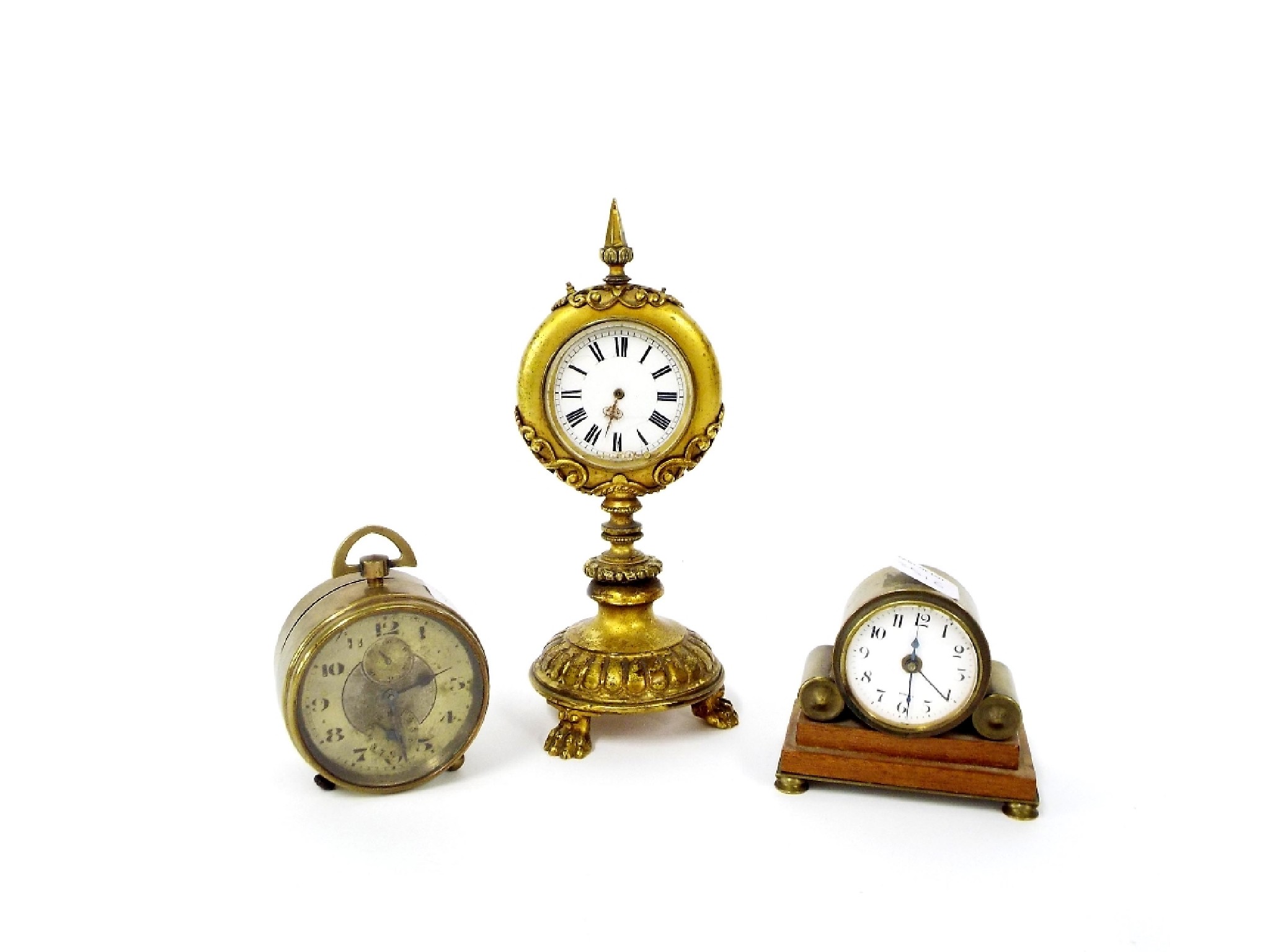 Appraisal: Small gilt metal pedestal mantel clock timepiece the white dial