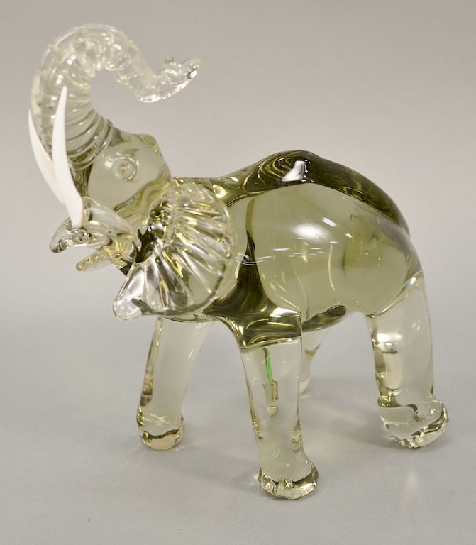 Appraisal: Pino Signoretto glass sculpture elephant with white tusk signed under