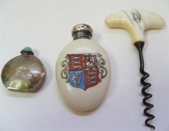 Appraisal: Three Diminutive Items to Include a corkscrew with monogrammed ivory