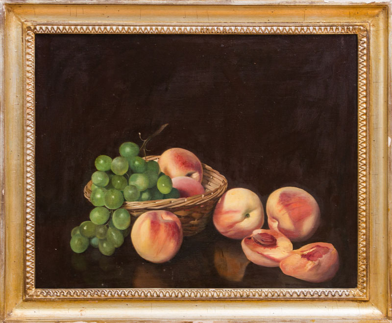 Appraisal: PAUL LONGENECKER - STILL LIFE WITH PEACHES AND GRAPES Oil