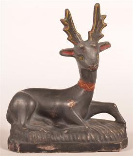 Appraisal: PA Hollow Cast Chalkware Reclining Stag Figure Pennsylvania th Century