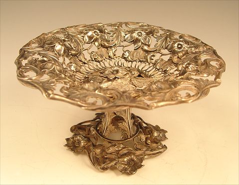 Appraisal: REPOUSSE SILVER COMPOTE Repousse and open work floral and branch