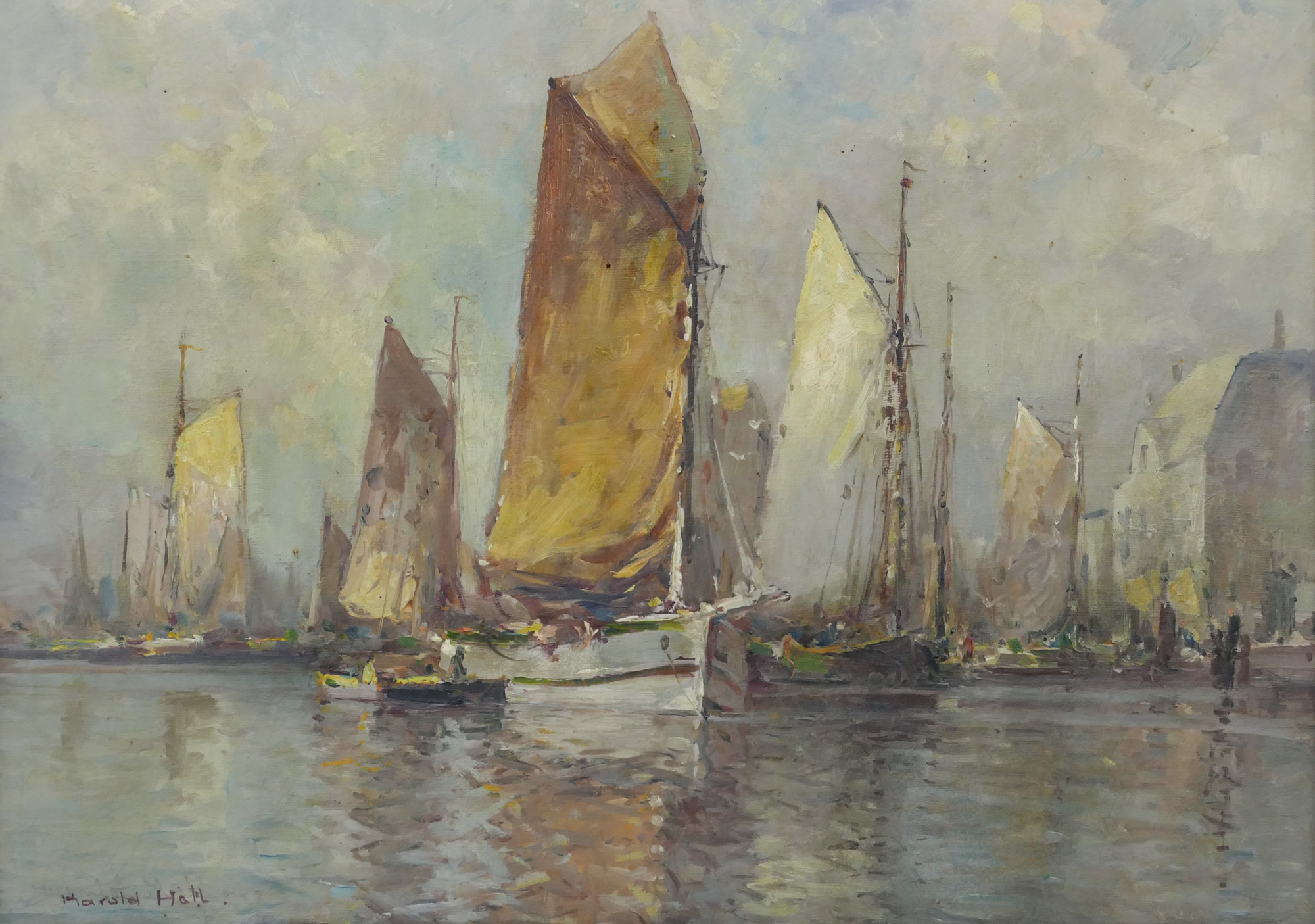 Appraisal: Harold Hall - American ''Venetian Sailboats'' Oil on Canvas ''x