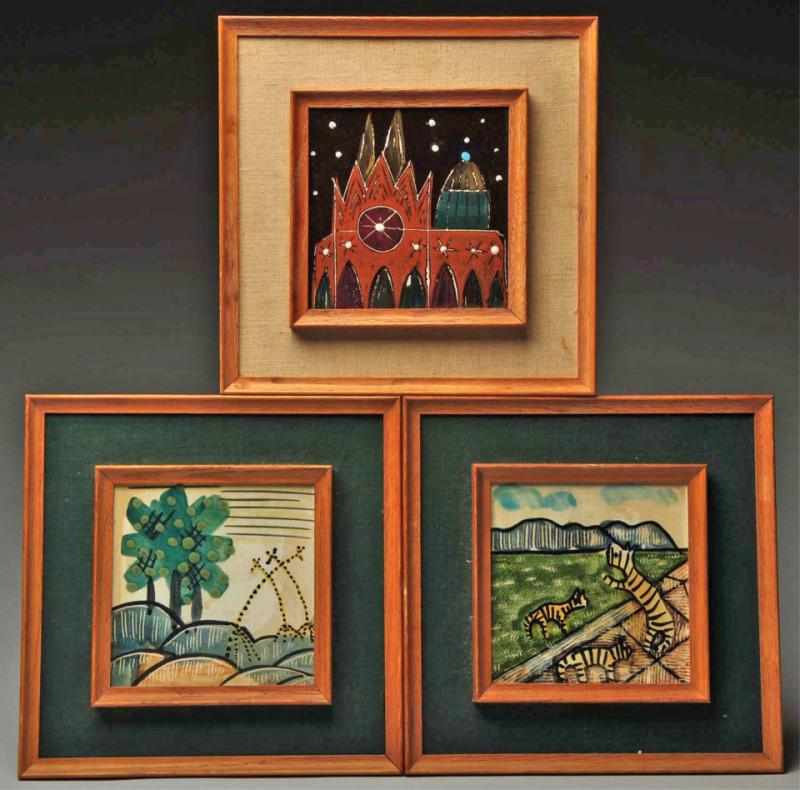 Appraisal: Harris Strong Set of Original Framed Tiles Description Cat giraffe