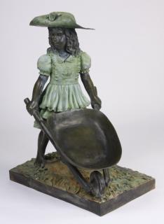 Appraisal: Cast bronze sculpture of a young girl h Patinated cast