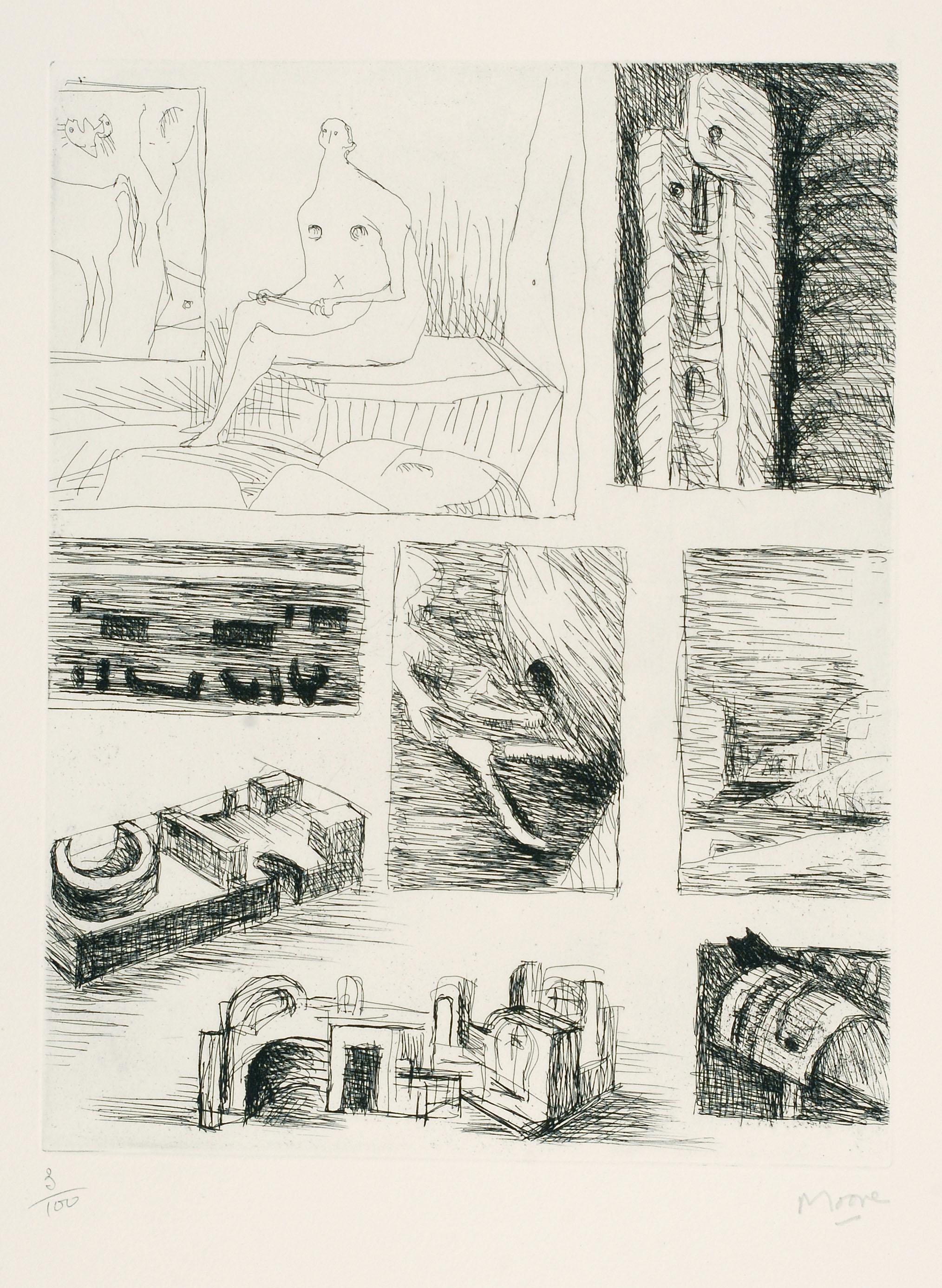 Appraisal: PORTFOLIO OF HENRY MOORE ETCHINGS Paris The cloth-bound portfolio published