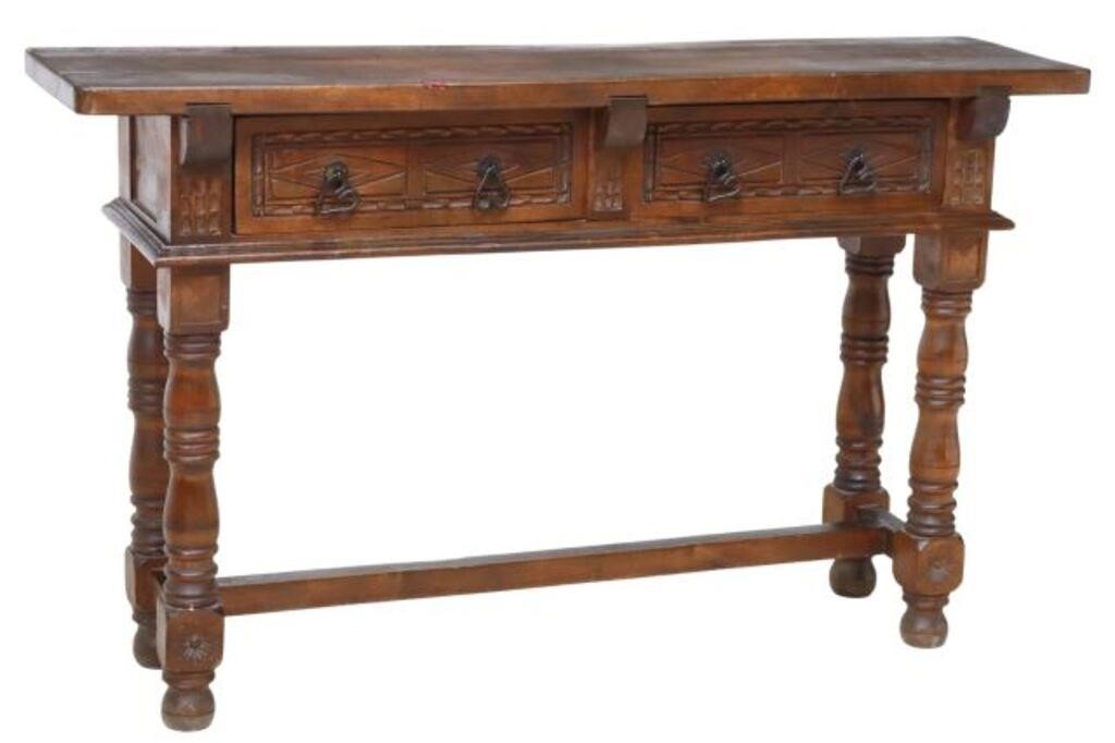 Appraisal: Spanish Baroque style console table th c carved with geometric