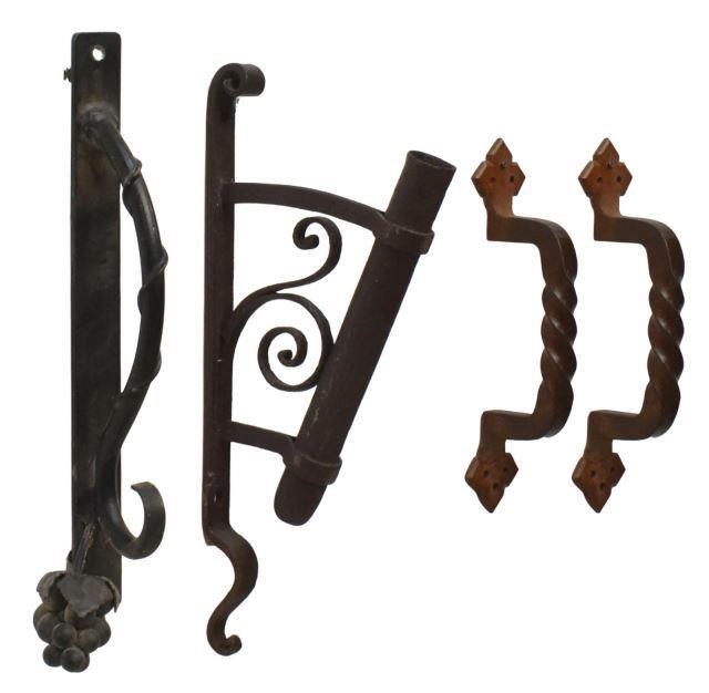 Appraisal: lot Wrought iron architectural group comprising spiraled door pulls approx