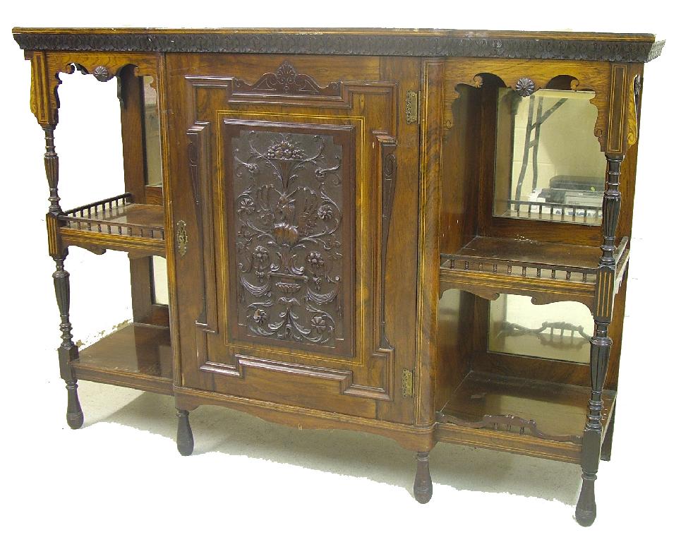 Appraisal: Late th century rosewood inlaid side cabinet the breakfront central