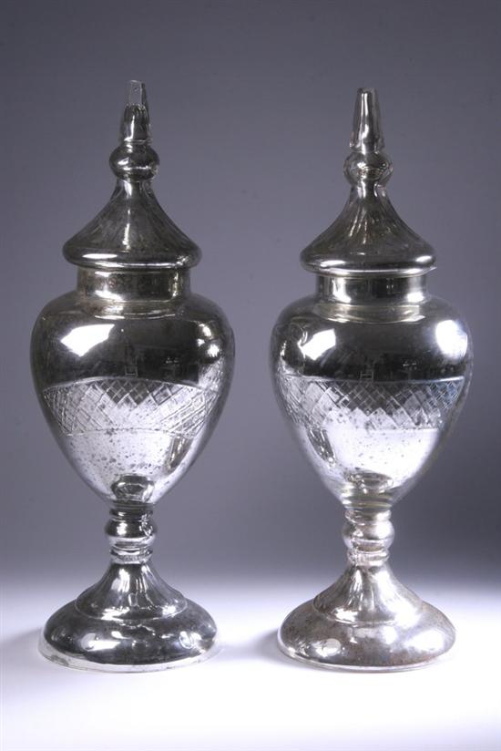 Appraisal: PAIR MERCURY GLASS VASES AND COVERS th century Ovoid body