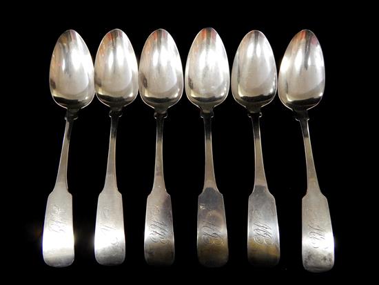 Appraisal: COIN SILVER Six tablespoons by brothers George Wood and Nathan