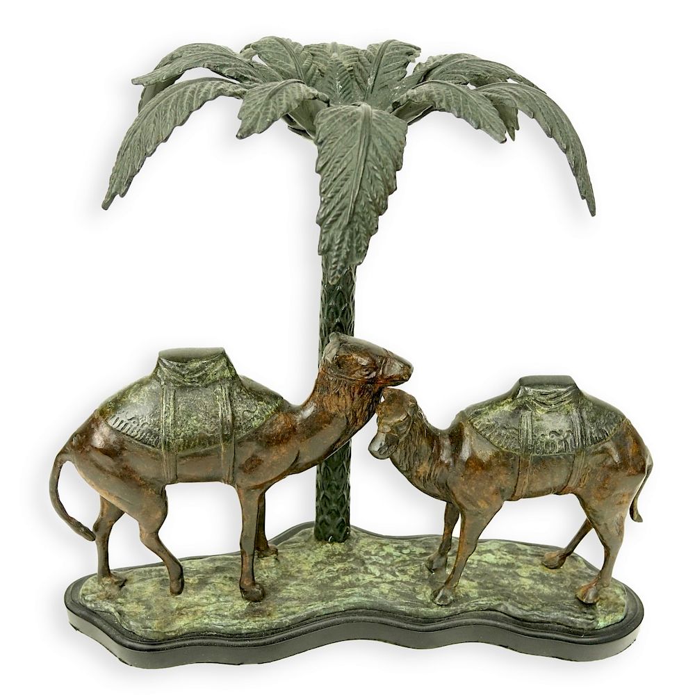 Appraisal: Polychrome Metal Palm Tree and Camel Sculpture Mid Century Polychrome