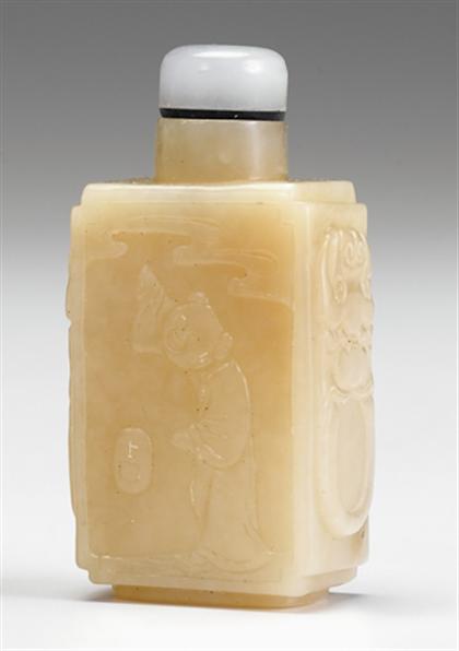 Appraisal: Chinese whitish-celadon jade snuff bottle th century Of rectangular baluster