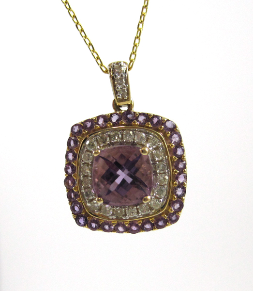 Appraisal: AMETHYST AND DIAMOND PENDANT NECKLACE suspended on an inch k