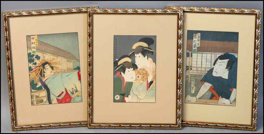 Appraisal: GROUP OF THREE FRAMED JAPANESE WOODBLOCK PRINTS Frames '' x