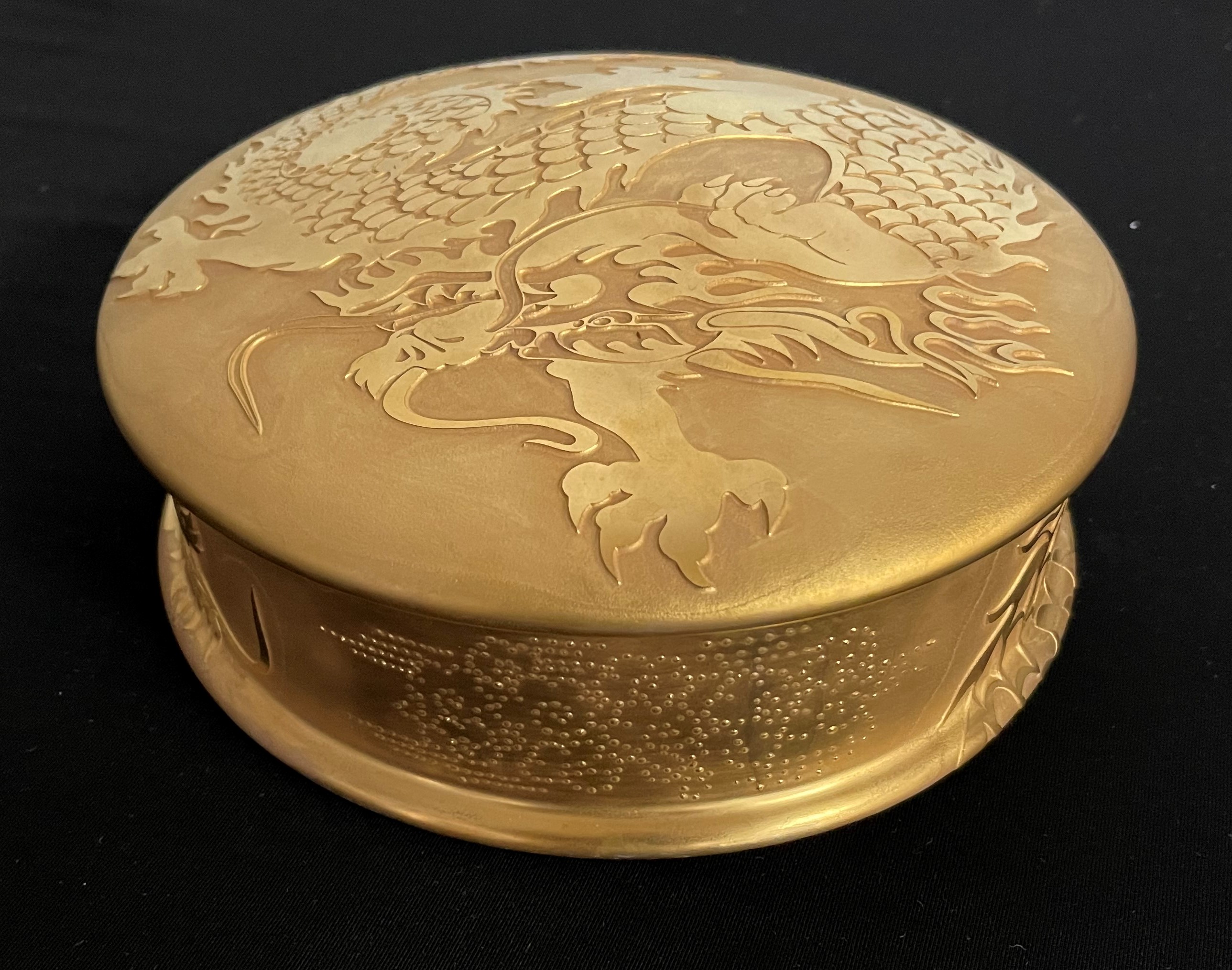 Appraisal: GOLD DRAGON MOTIF LIMOGES DRESSER BOX DECORATED BY CAROLE SCOTT