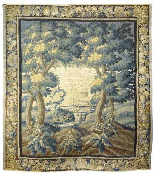 Appraisal: VERDURE TAPESTRY WITH IDEALISED LANDSCAPE Flemish th century Requires some