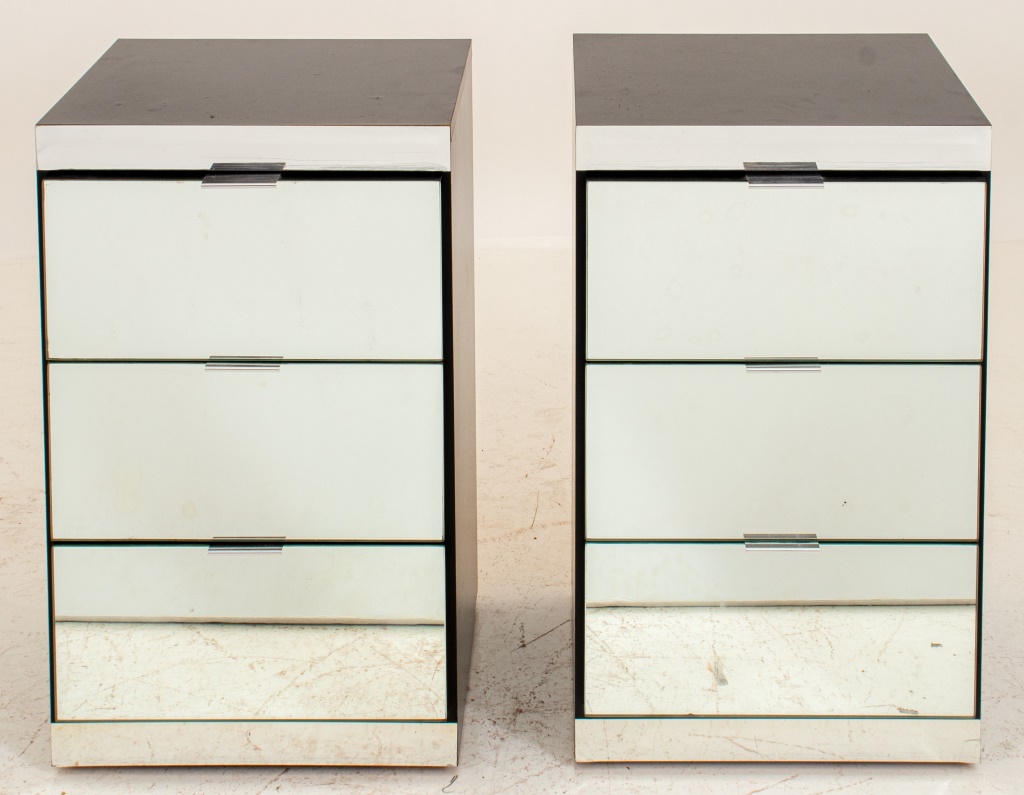 Appraisal: STREAMLINE MODERNE REVIVAL BEDSIDE TABLES PAIR Streamline Moderne revival style