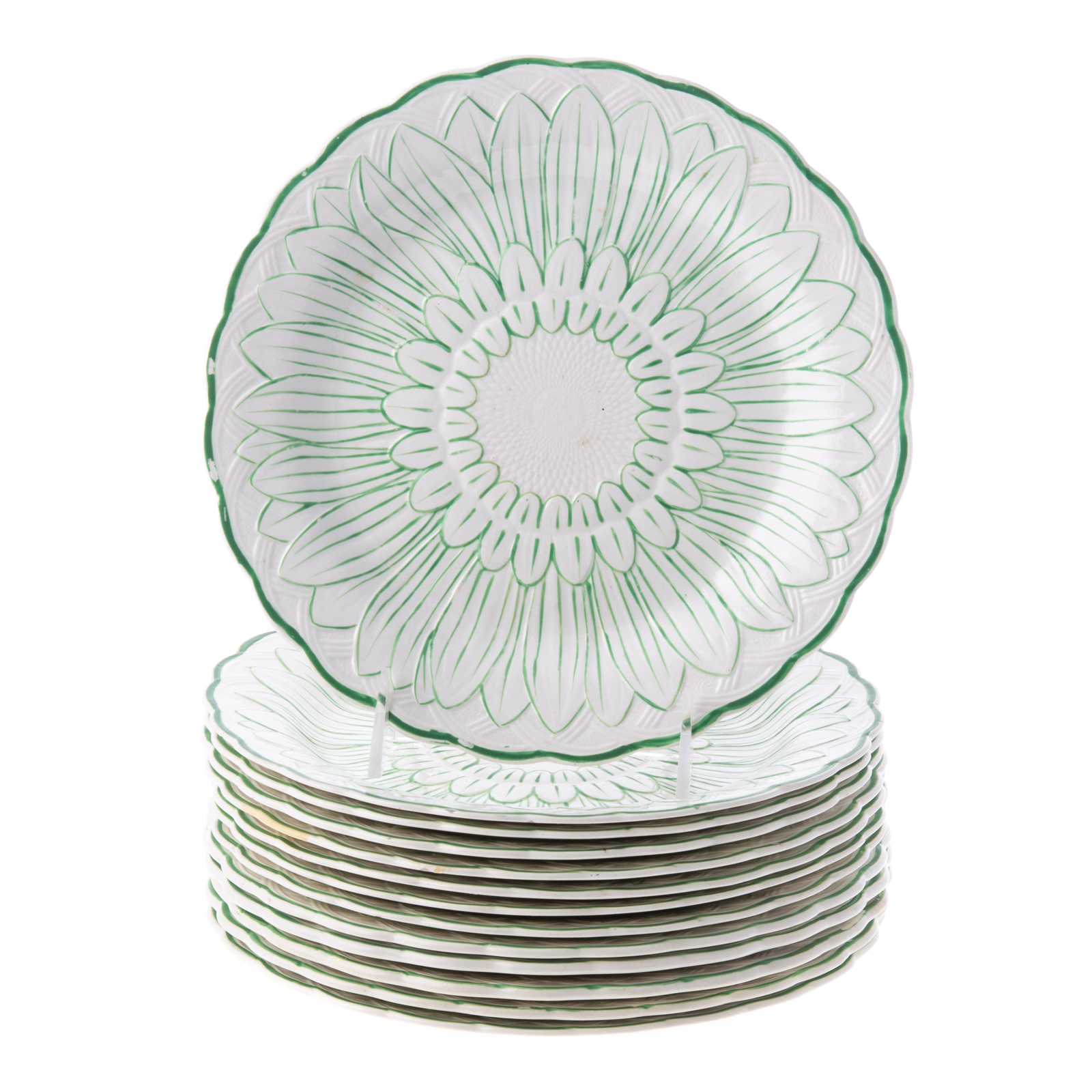 Appraisal: WEDGWOOD DAISY PLATES Dated molded plates with green accents stamped