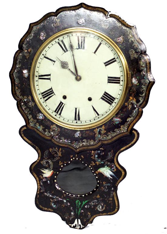 Appraisal: VICTORIAN PAPIER MACHE WALL CLOCK the drop dial case painted