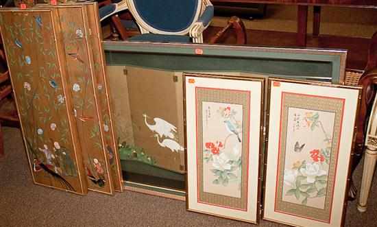 Appraisal: Japanese four-panel folding table screen in a shadowbox frame and